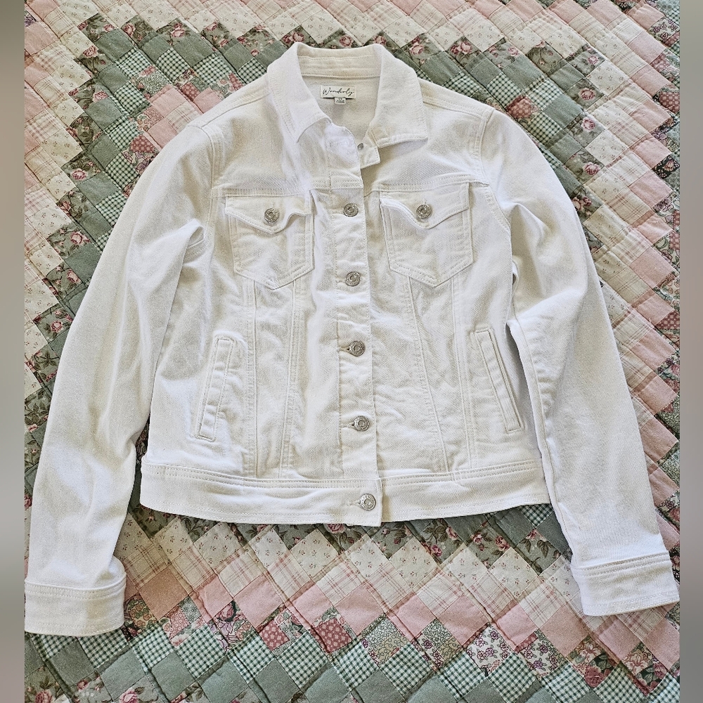 Wonderly White Denim Cropped Jeans Jacket- Size XS